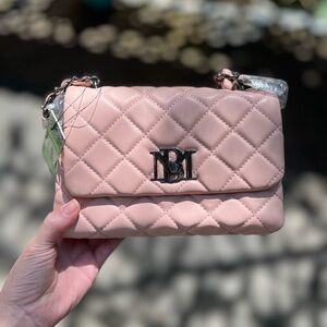 Badgley Mischka Purse Quilted Mini Crossbody Bag in Blush Gunmetal Hardware NWT